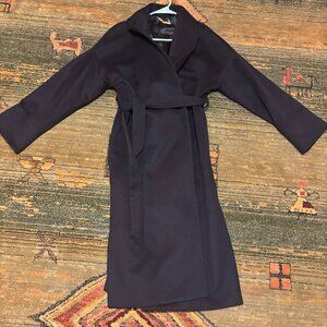 Gobi Cashmere Long Navy Coat with Waist Tie